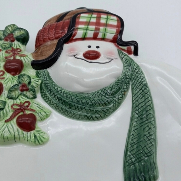 Vintage Fitz and Floyd Ceramic Apple Christmas Tree Snowman Canapé Plate - Picture 4 of 6